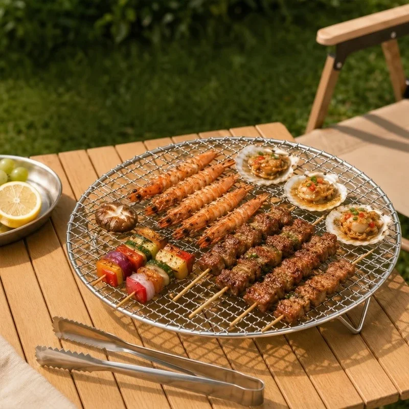 Four-Foot Barbecue Rack with Open Wirework, Holds Above Cooking Juices for Home and Outdoor Cooking Tasks D2RD