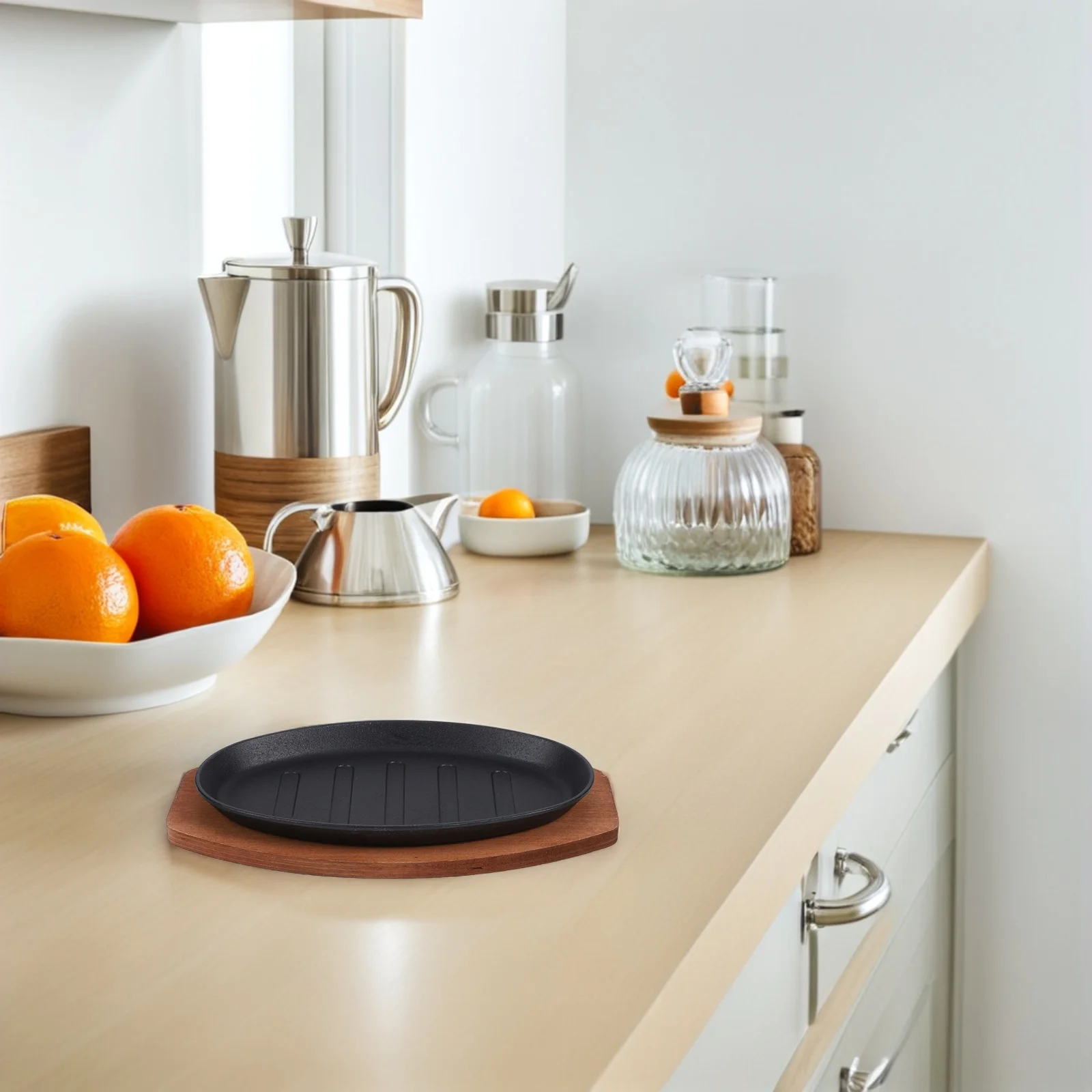 

Western Style Cast Iron Grill Pan Sizzling Steak Plate Non Stick Fajita Skillet for Indoor BBQ Grilled Meat Cooking Set