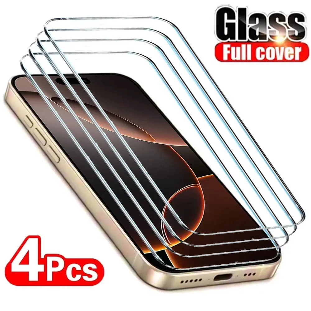 4PCS HD Screen Protector For iPhone 16 15 13 12 11 14 Pro Max Mini XS XR 16 Plus Tempered Glass For iphone 15 16 Pro Max Glass