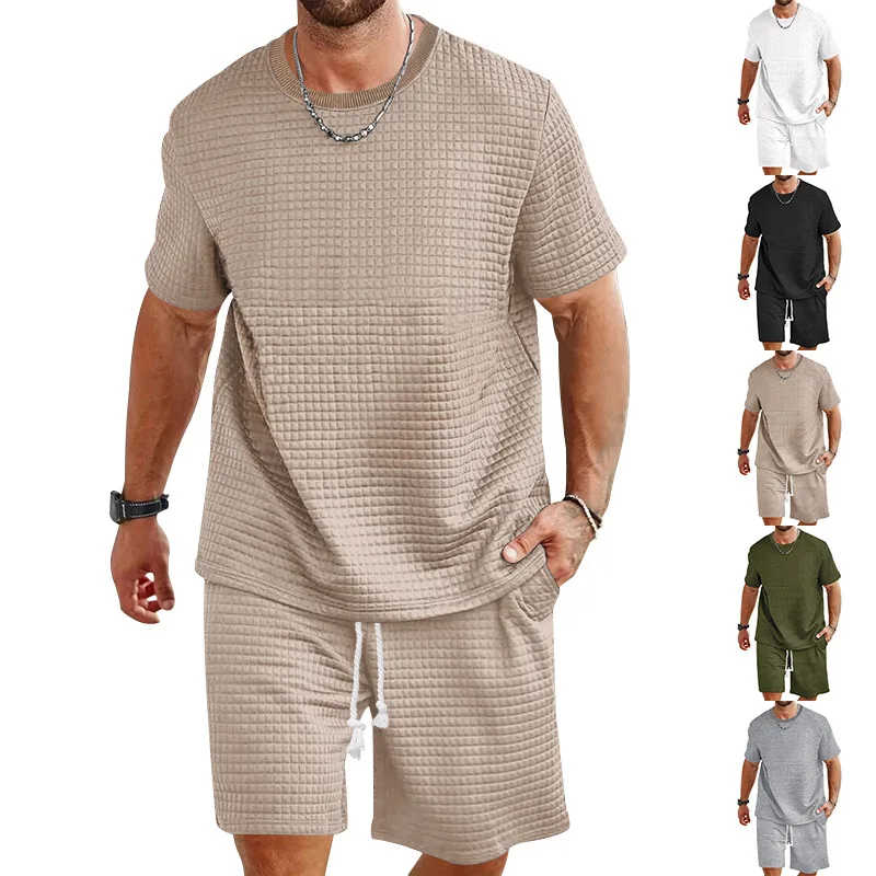 Men's Sporty Casual Set  Crewneck T-shirt Straight Leg Pants Cleanfit Style PVC Material Neutral Gender