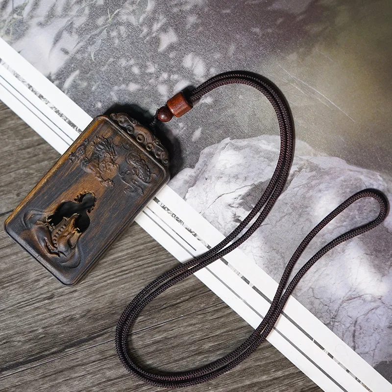 Blackwood Agarwood Carved No Form Buddha Peace Tag Pendant Necklace Unisex Festival Gift Jewelry
