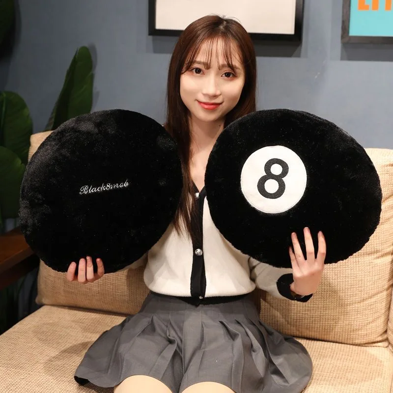 

Billiards Plush Pillow Soft Fluffy Black Color No. 8 Ball Plushies Hip Protective Stuffed Seat Cushion Sofa Bedroom Decor Home D