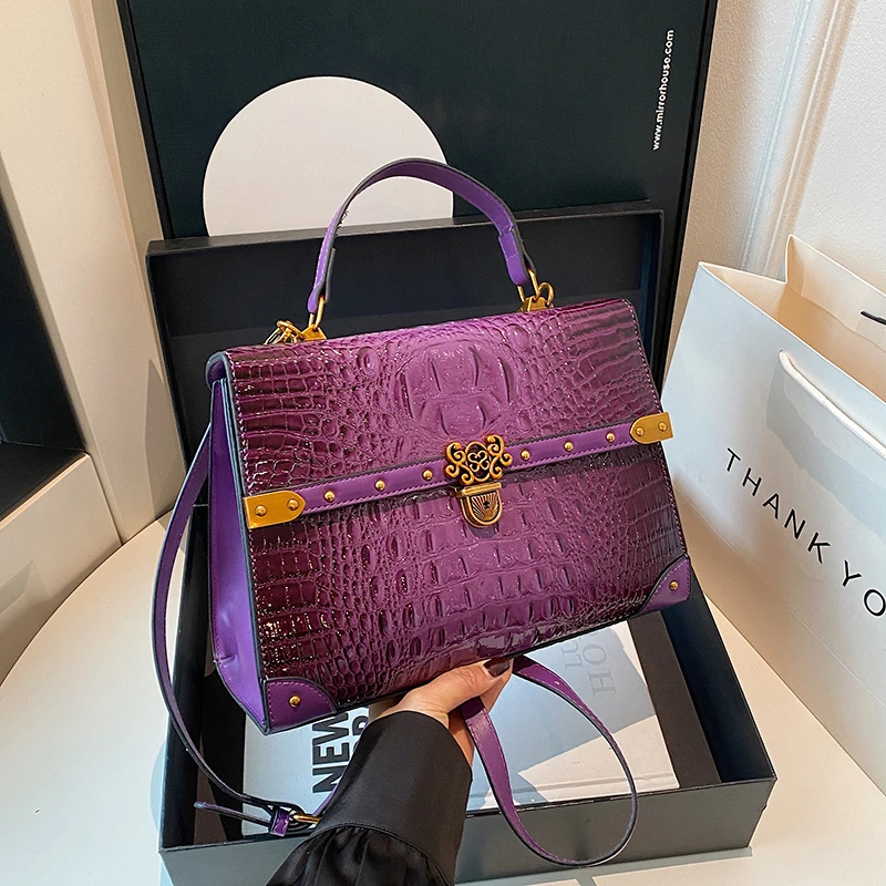 

2026 New Luxury Purple Handbag Classic Women Bag Designer Shoulder Bag High Quality Solid Pu Leather Crossbody Small Square Bag