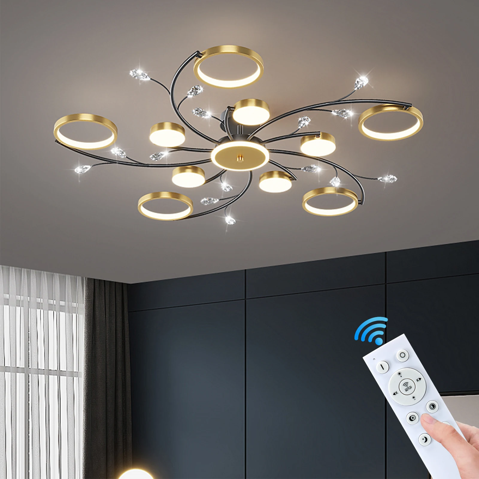 Household LED Chandelier APP Dimming Lamp Modern Style Ceiling Lamp Bedroom Light Surface Installation AC 220V Dining Room Lamp