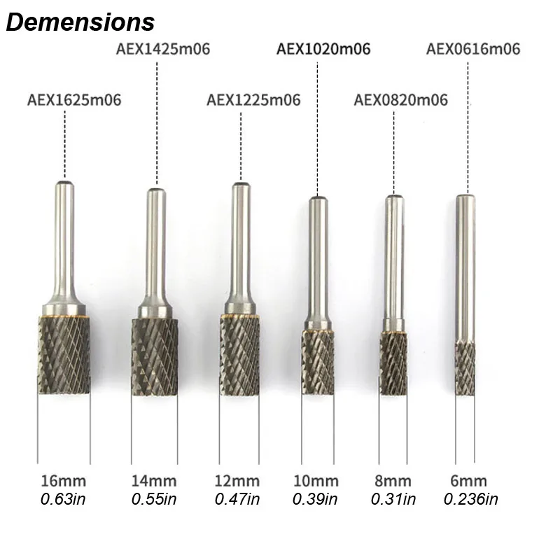 Solid Tungsten Carbide Burr Rotary Rasp File, AX Cylindrical Shape Double Cut Milling Cutter for Die Grinder Drill Bits