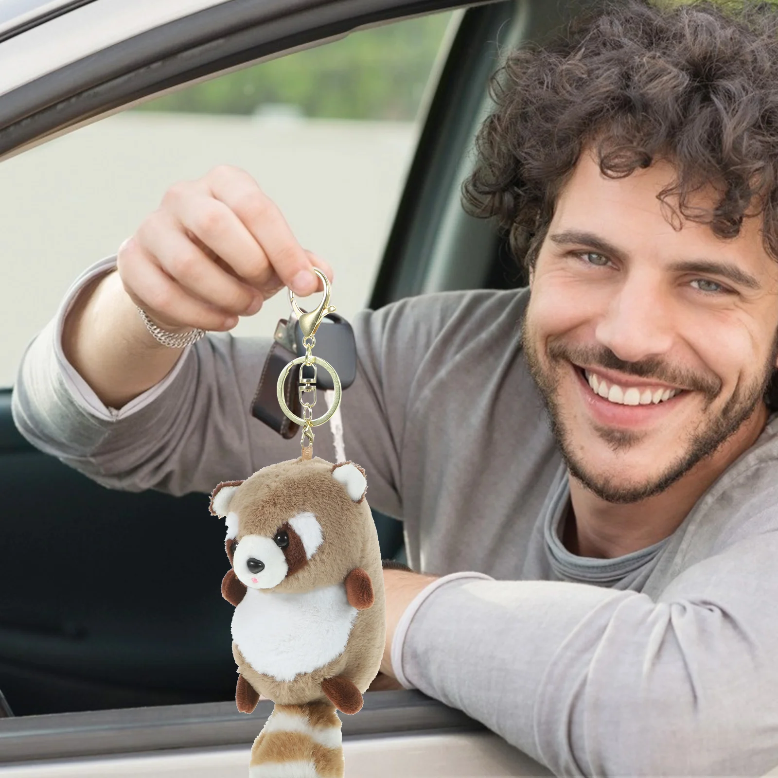 Porte-clés en peluche pendentif Panda rouge, mignon pour femmes, anneau de voiture, café en peluche