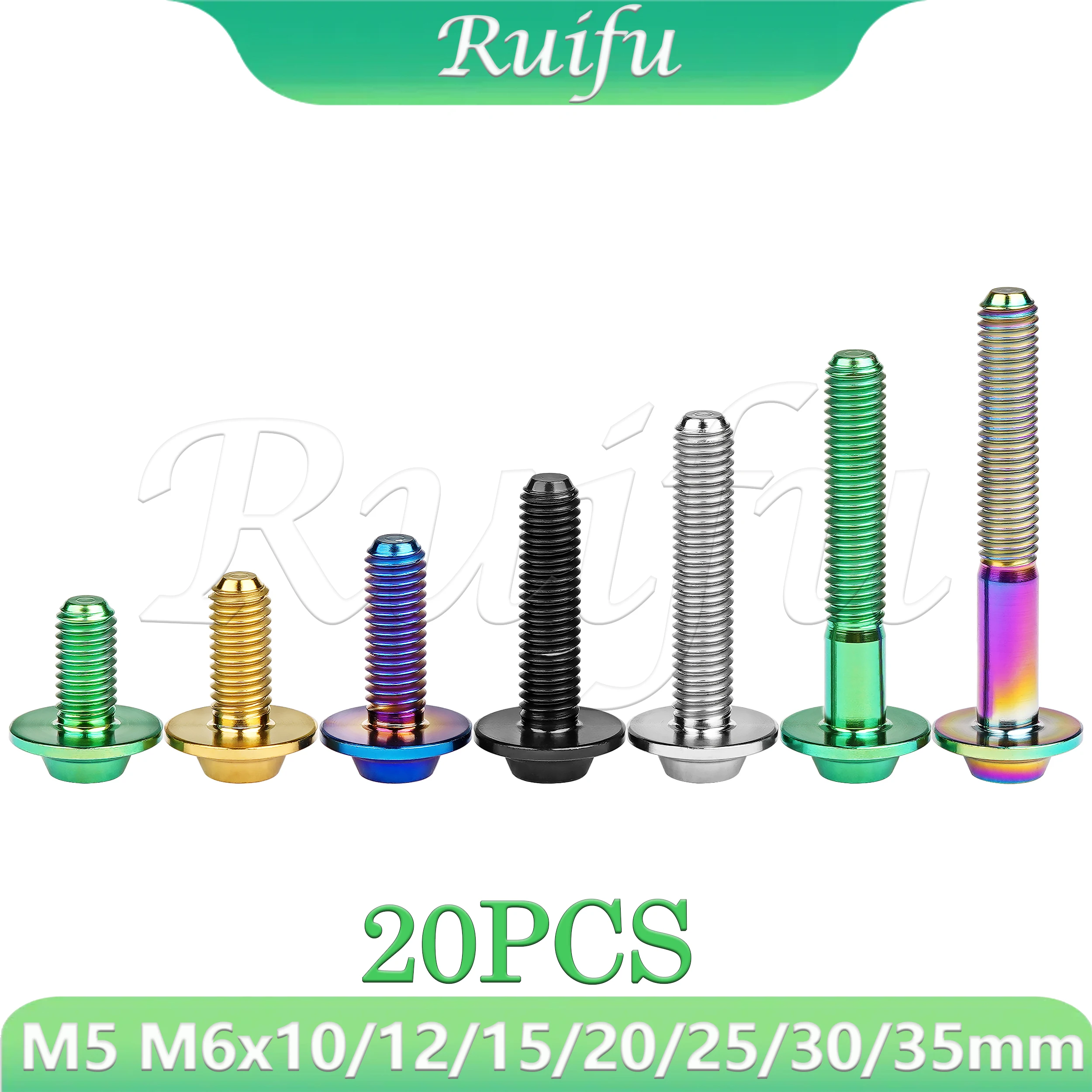 

Ruifu Titanium Bolt 20PCS M5 M6x10 /12/15/20/25/30/35mm Head Without Marking for Motorcycle Disc Brake Screws