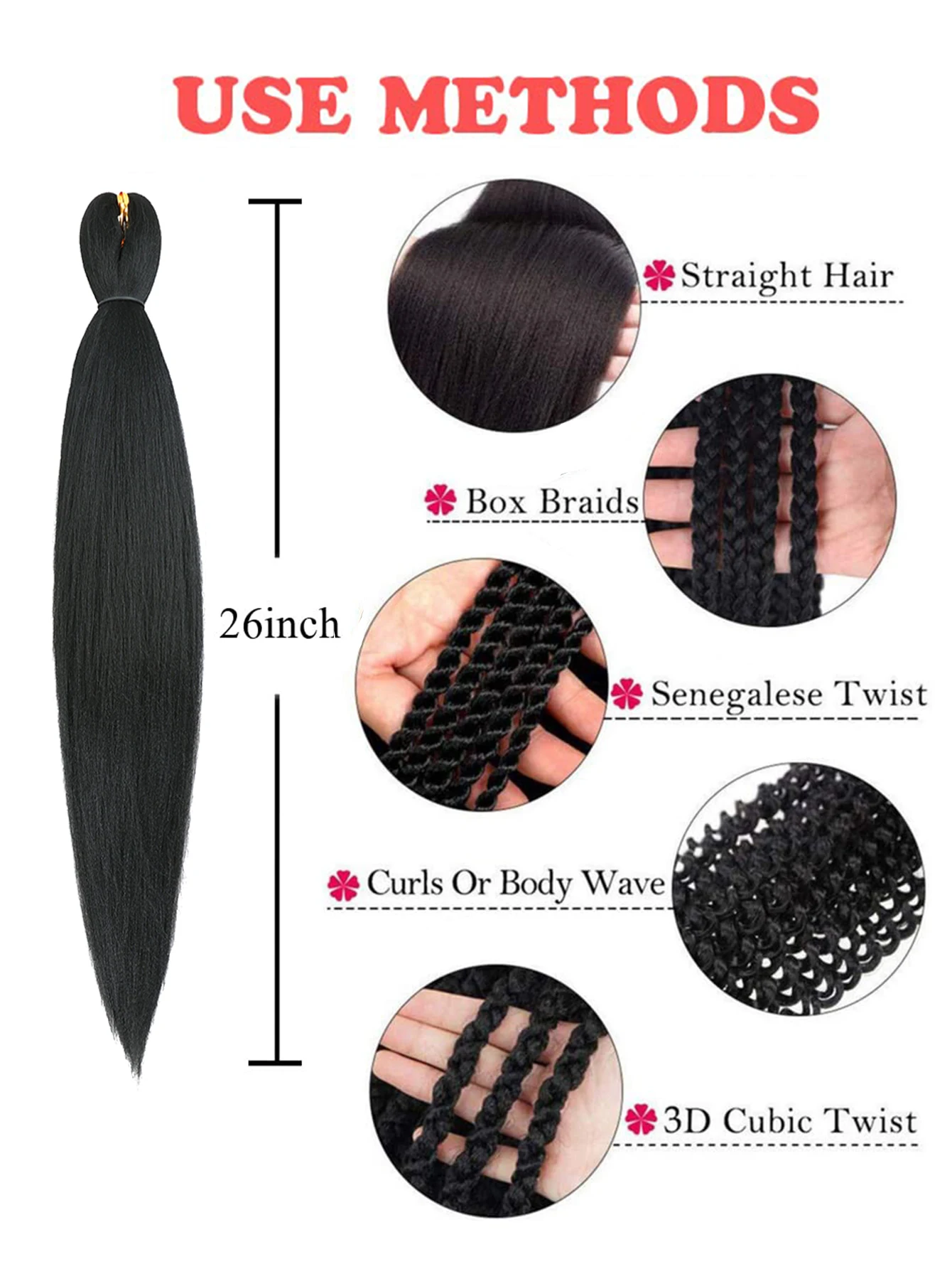 Pre Stretched Kanekalon Braiding Hair Extensions