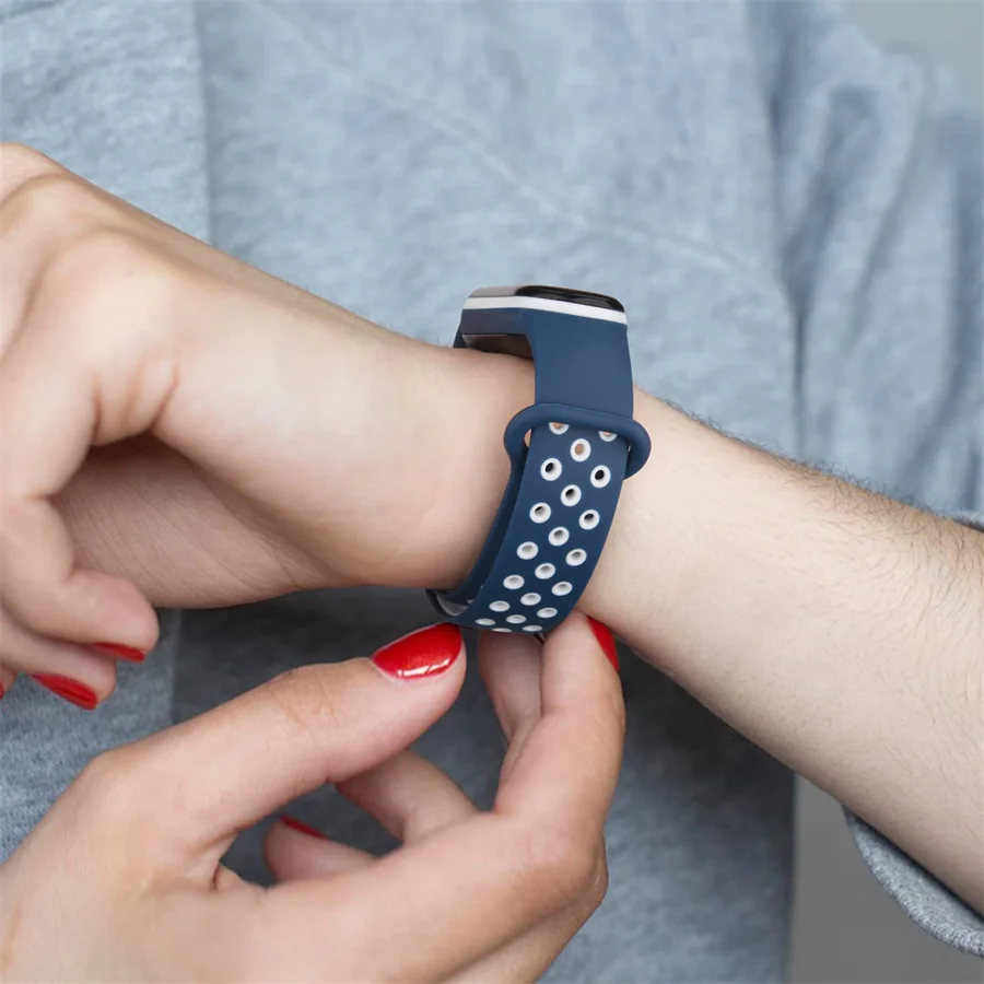 سوار ساعة لشيومي مي باند 7 ساعة ذكية NFC سوار سيليكون بفتحة هواء رياضي لمعصم مي باند 6 5 4 3 7 8 - 5