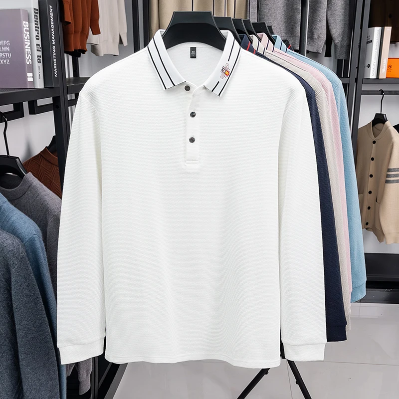Designer Original Herbst Herren Langarm-Poloshirt mit Kragen und Knöpfen, Feine Stickerei, Neuer Minimalistischer Slim-Fit, Modische Herrenkleidung – Detail 15