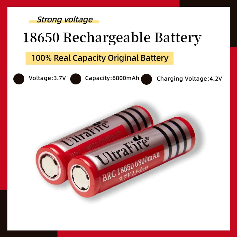 

6800mAh 3.7V 18650 Rechargeable Lithium-ion Battery for LED Flashlight Headlamp Laser Light Torches - Long Lasting High Capacity