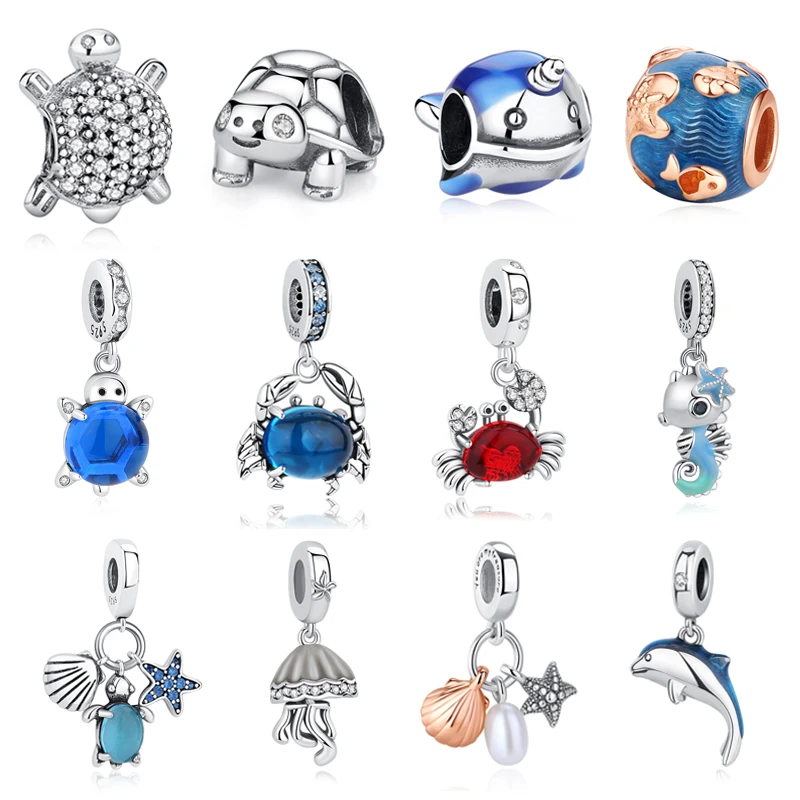 Original 925 Sterling Silber Charms Seekrabbe Schildkröte Anhänger Kristallperlen Passend für Marken-Armbänder Halsketten DIY Schmuck für Frauen