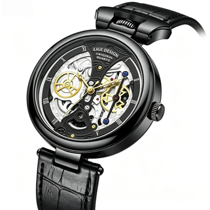 Men Fashion Casual Creative Quartz Wristwatch Waterproof Leather Strap Luxury Male Daily Wear Dress Watch