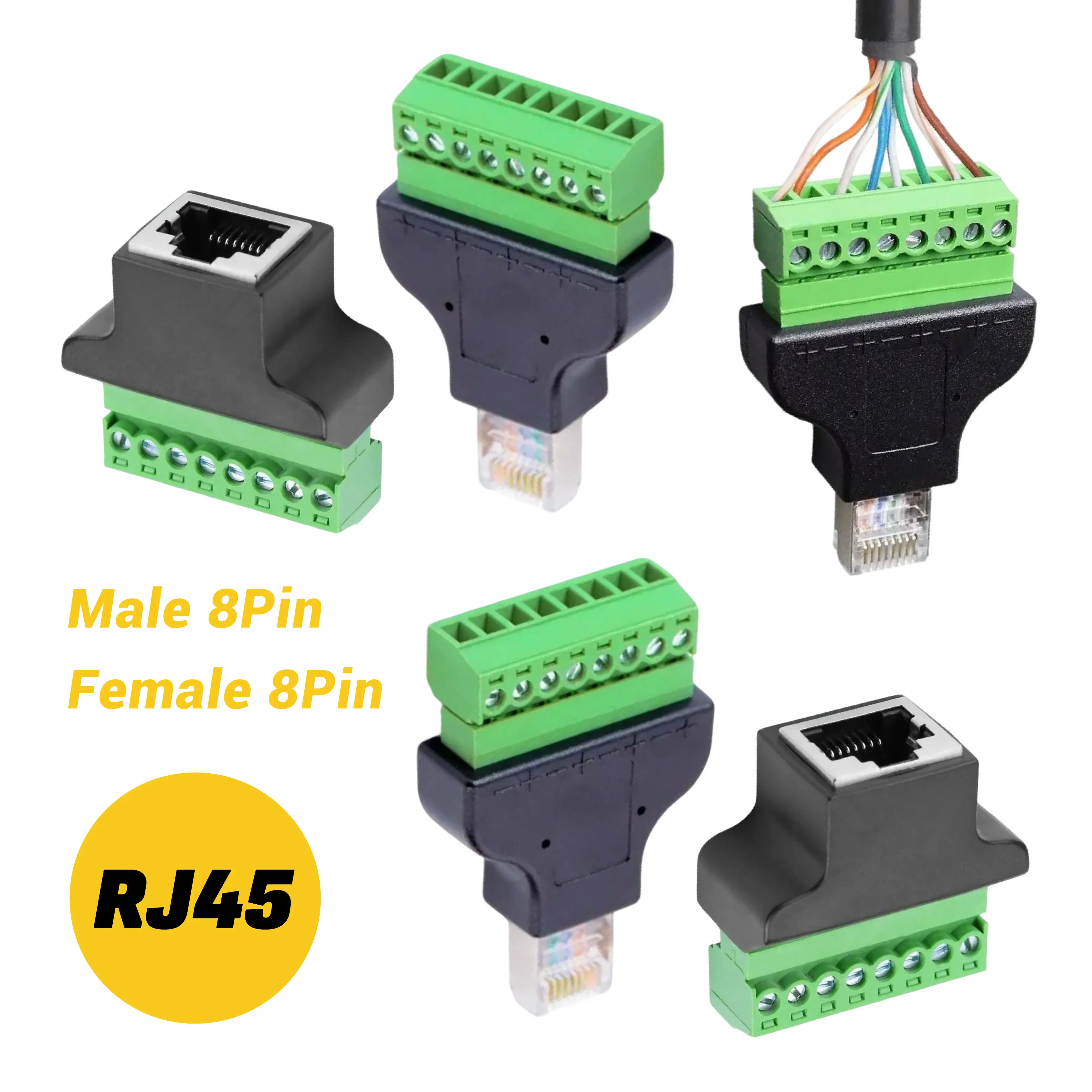 Ethernet Male Female 8 Pin Screw Terminal Network Cable Adapter RJ45 To Screw Terminal Block Connector Accessories