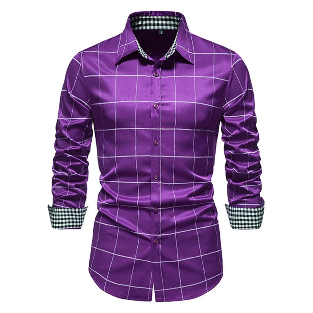 Plaid 10 Color Men\'s Shirt Single Breasted Slim Fit Button Long Sleeve Shirt Fashion Breathable Men\'s Clothing Oversized Design