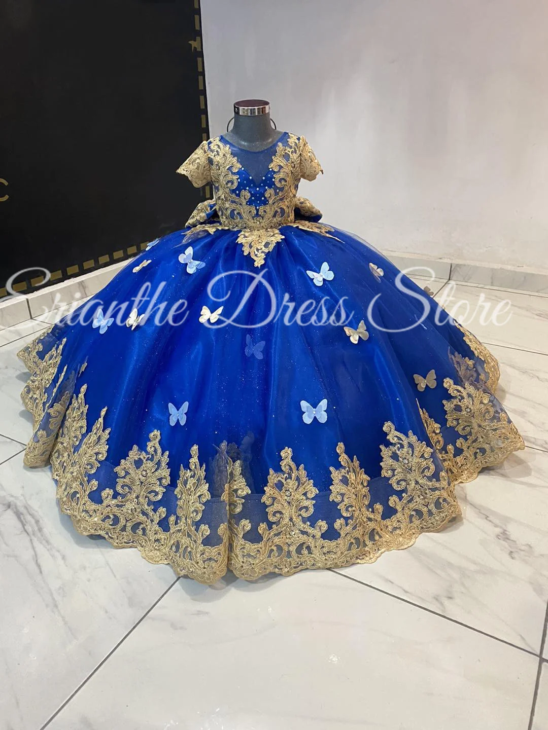 

Royal Blue Flower Girl Dress For Wedding Tulle Puffy 3D Applique Kids Birthday Party First Communion Ball owns Customized