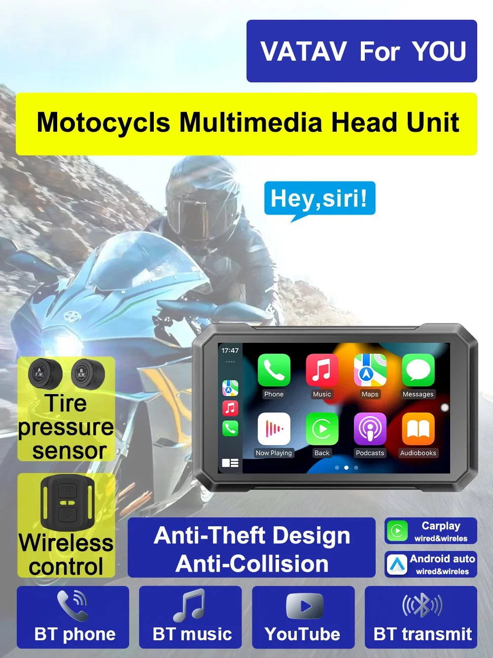 

C7 Pro 7 Inch Motorcycle Special Navigator Support CarPlay Android Auto Touch Outdoor Ipx7 Waterproof Sunsceen External Portable