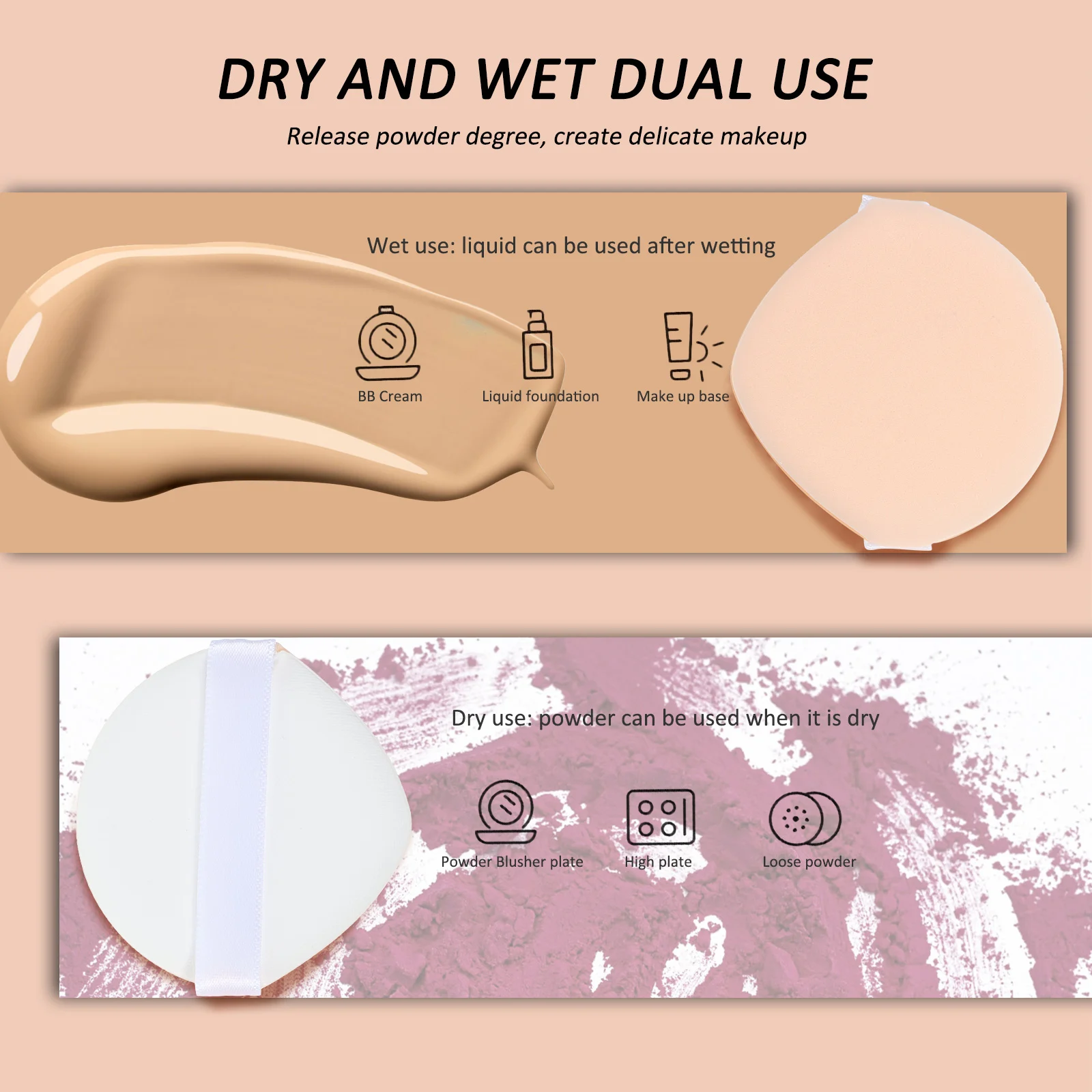 

7pcs Makeup Hydrophilic Sponge Blending Applicator Soft Skin Friendly Daily Use Wet Dry Dual Powder Cream