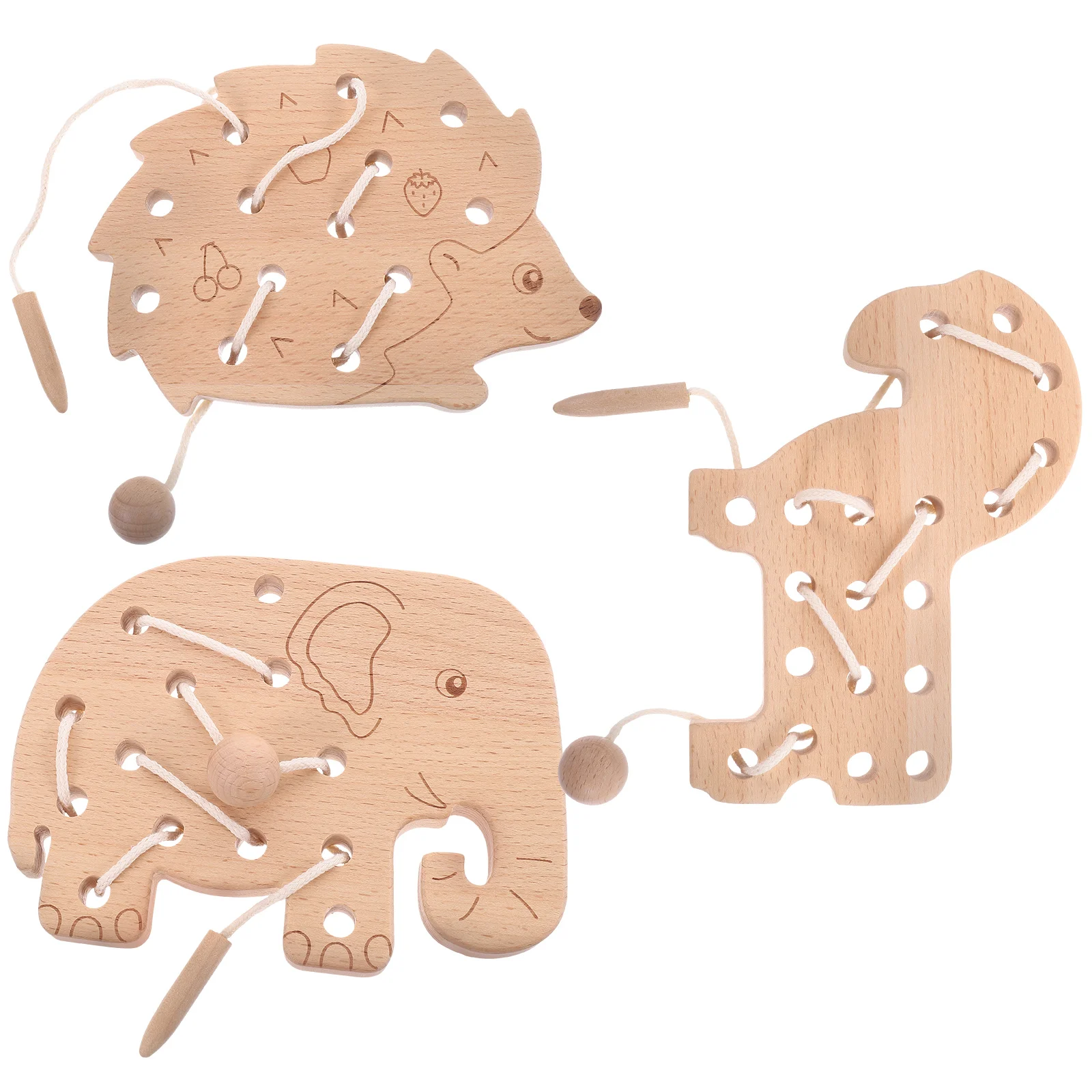 

Wooden Children's String Game Toy Toys Cognitive Threading Lacing Early Educational Kids for Toddler Animal Shaped