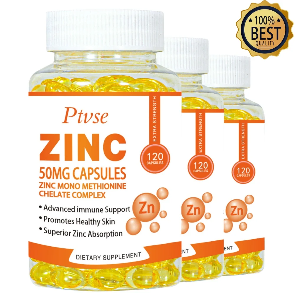 Ptvse Zinc 50mg Capsules for Supports Cellular Energy Production and Collagen Formation, Immune System Support