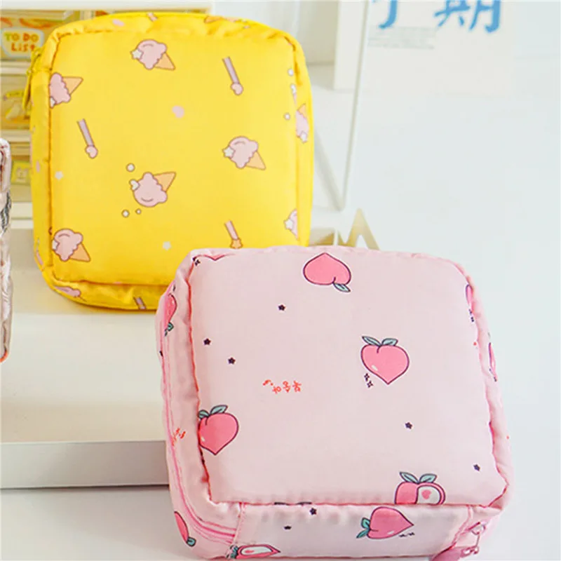 Bolsa de Almacenamiento para Toallas Sanitarias y Tampones, Estuche Bonito para Toallas Sanitarias, Bolsa Portátil para Maquillaje, Lápiz Labial, Llaves, Auriculares, Cables de Datos