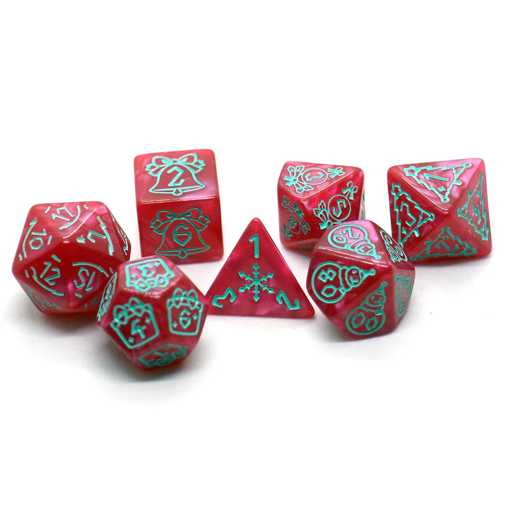 ชุดลูกเต๋าลายคริสต์มาส 7 ชิ้น, หลายด้าน D4 D6 D8 D10 D12 D20 Dices ของขวัญที่เหมาะสําหรับเกมเดสก์ท็อป วันเกิด และเทศกาล