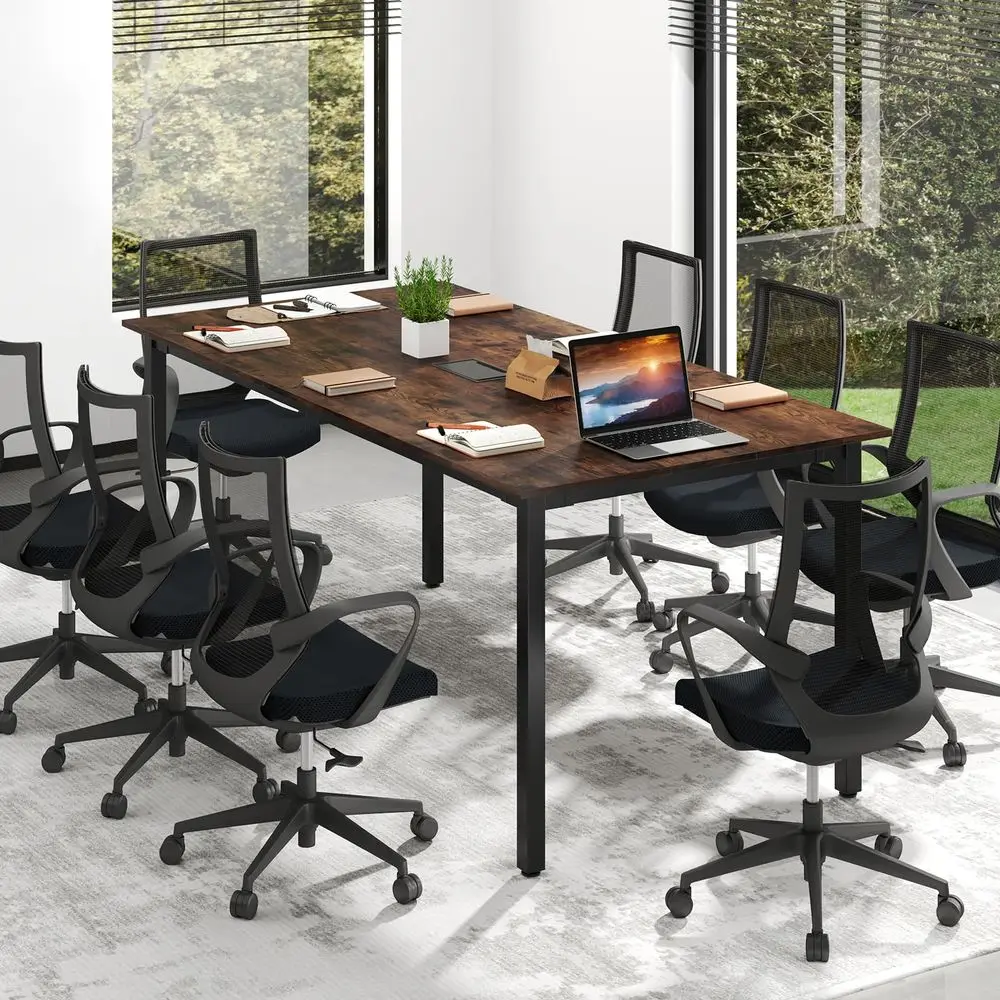 

6 FT Conference Table for 810 People, Modern 71 L x 35.5 W Large Meeting Table with Metal Frames, Rectangle Conference Room Tab