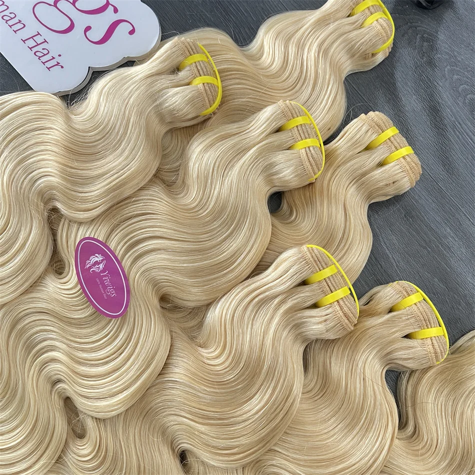 SWANEE-Extensions de cheveux Body Wave, Tissage en lot, Cheveux humains bouclés, Platinum Blonde, Vietnamien, 10-30 Amaran 12A, 613 Blonde