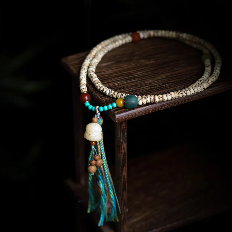 Hainan Moon Bodhi Seed Design Multi-Layer Bracelet With Tassel, Lucky Jewelry Women