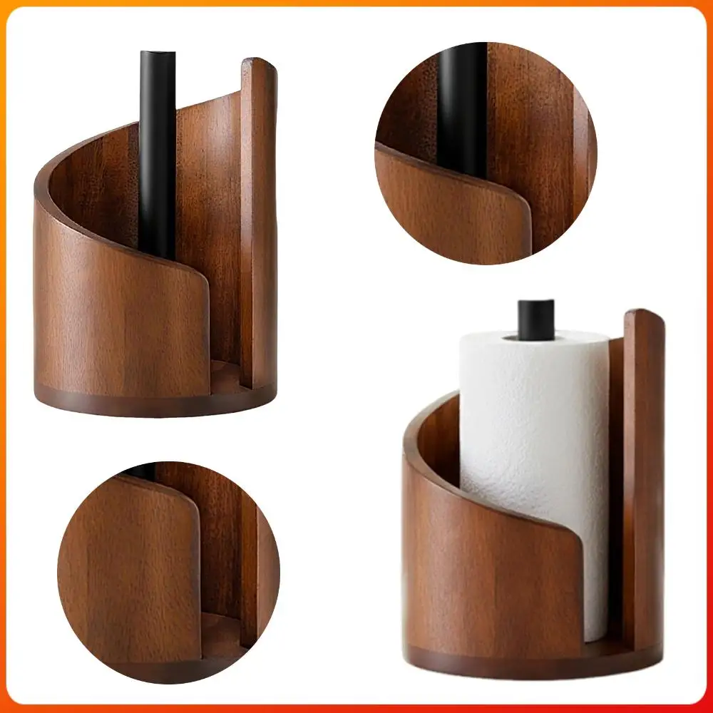 

Countertop Paper Towel Holder with Base Mango Wood Towel Roll Rack Large Capacity Stable Paper Dispenser for Home Office