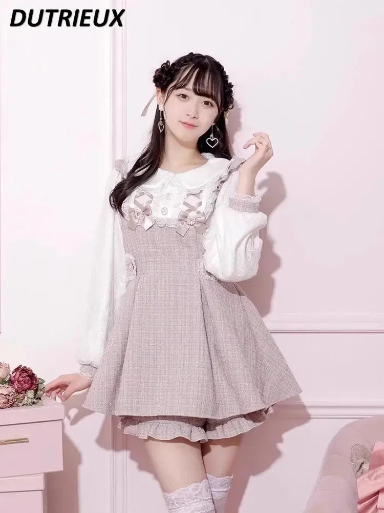 

Lolita Outftis Japanese Style Women's Shorts Sets Sweet and Cute Doll Collar Long Sleeve Top Two Pieces Set Spring Autumn New