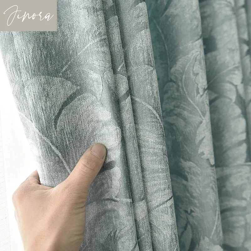 

Chinese Jacquard Green Curtains for Living Room Bedroom Blackout Chenille Window Curtain Pastoral Pattern Double Side Custom