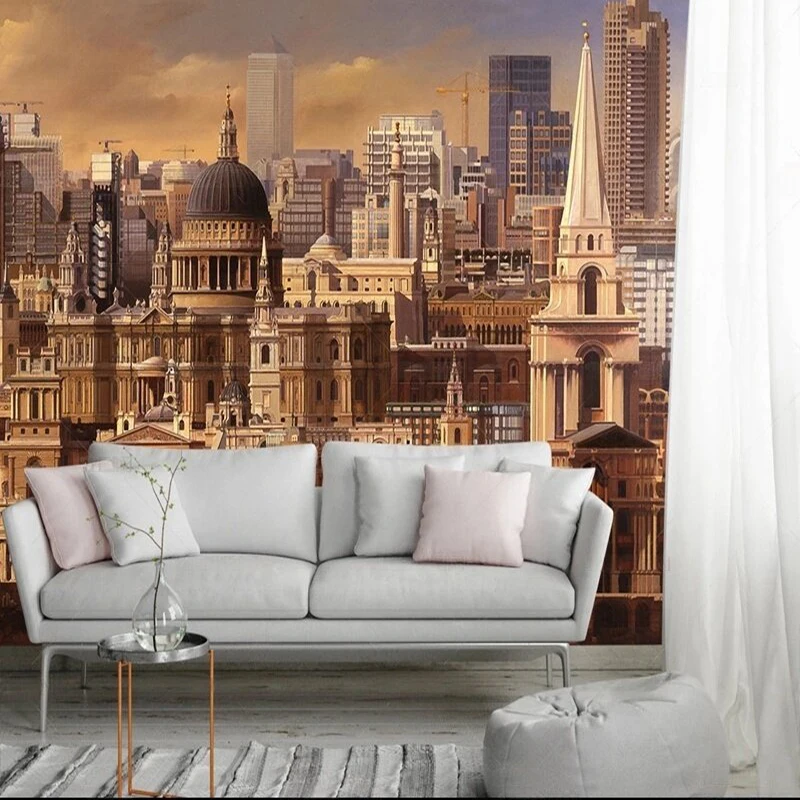 European retro architecture living room coffee shop ktv mural TV luxurious home decoration bedroom sofa background wall