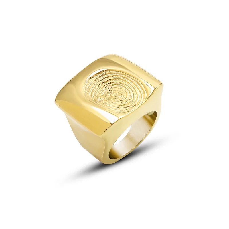 Fashion Punk Ring For Women Exaggerated and Personalized Finger Print Stainless Steel Gold Plated Couple Metal Ring