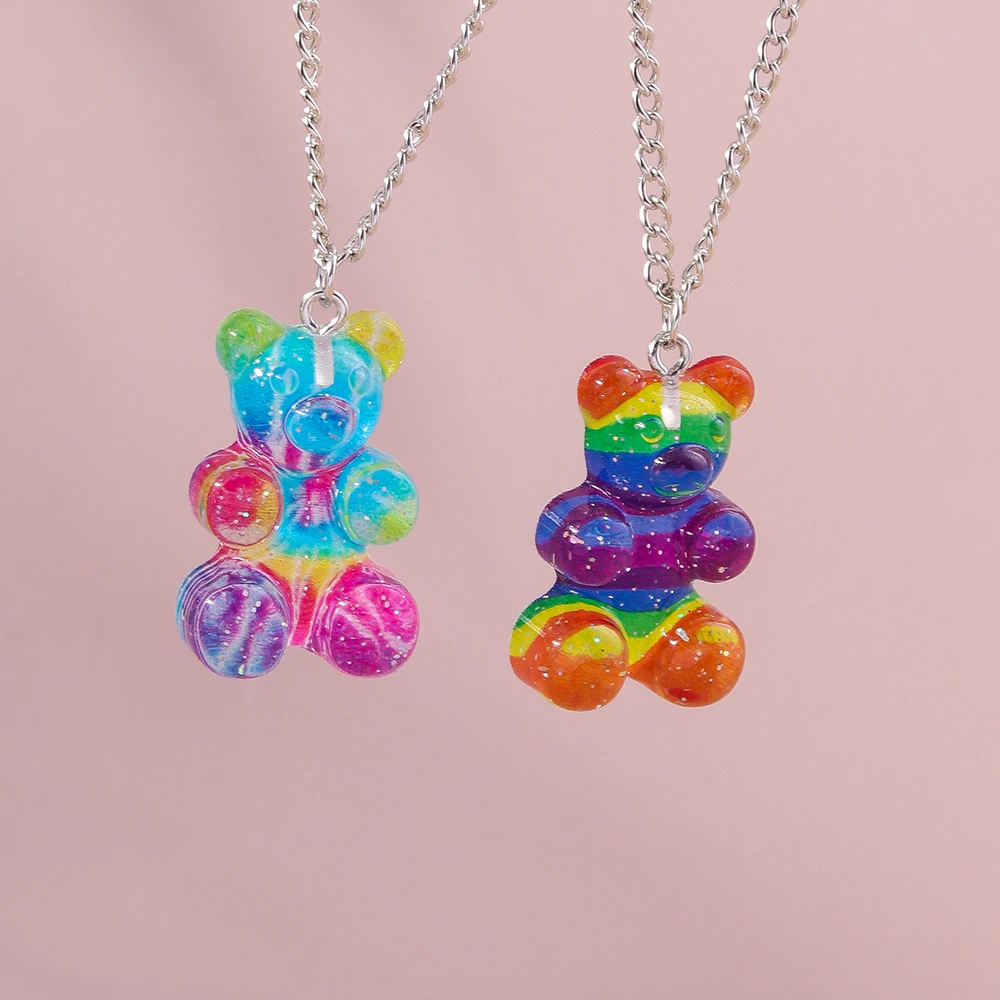 Aihua neue große Süßigkeiten Farbe Gummibärchen Halskette für Frauen Kinder kreative Harz Bär Anhänger Halskette Ohrring Geburtstag Schmuck Geschenke – Detail 15