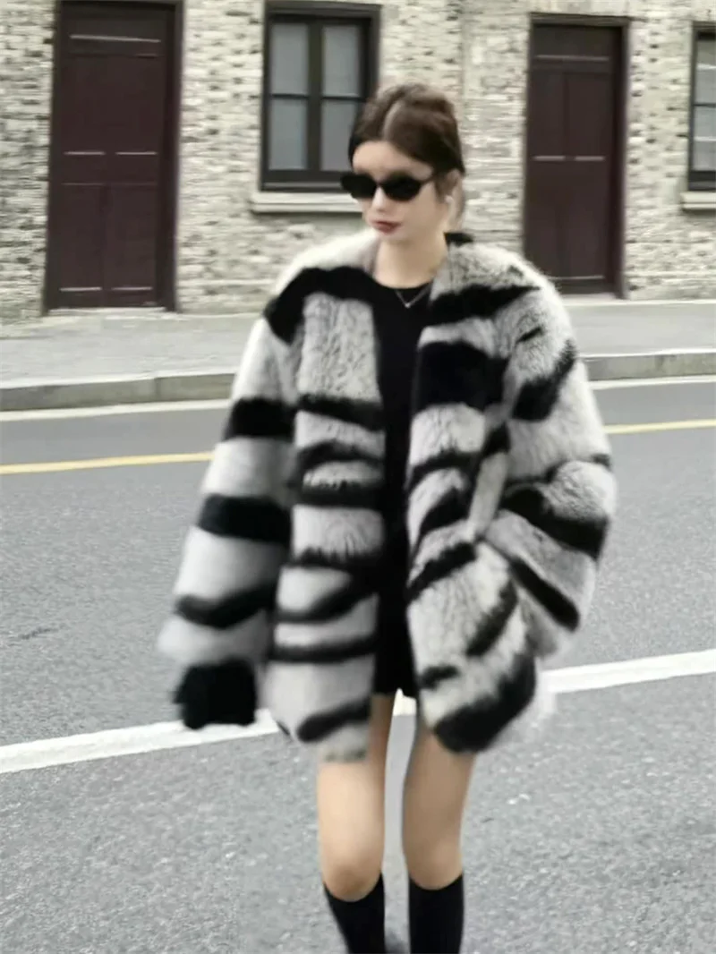 Zebra Pattern Female Fashion Casual Imitation Mink Fur Retro Fur Coat Female Winter New Niche Loose High-end Cardigan Female Top