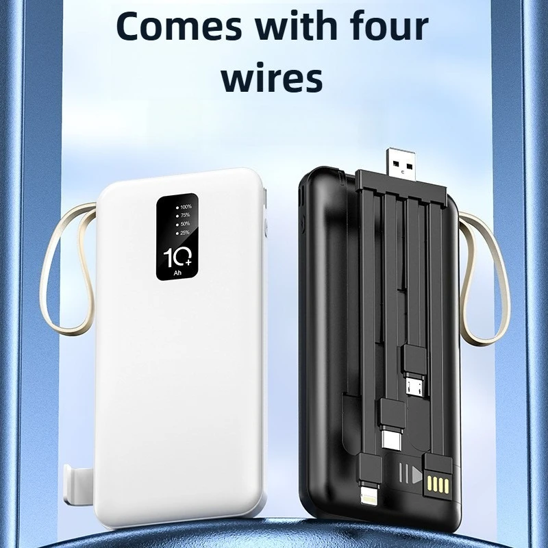 باور بانك 20000 مللي أمبير في الساعة مدمج في كابل شاحن محمول قابل للإزالة وبطارية خارجية وشحن سريع باور بانك لهاتف آيفون وشاومي
