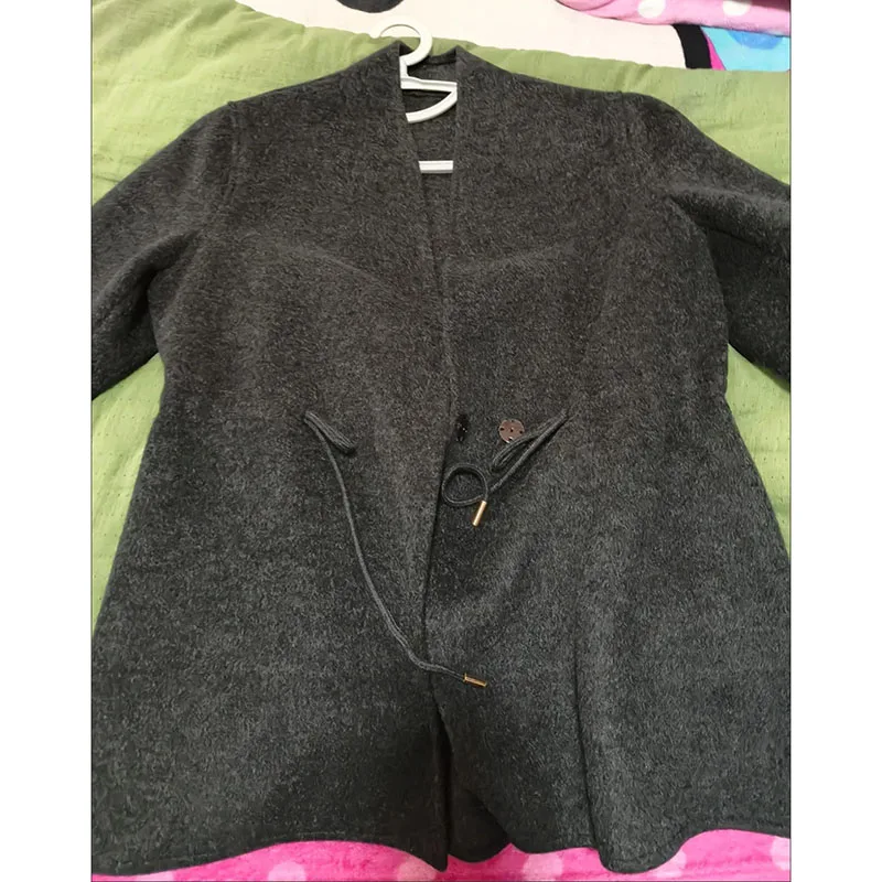 Damski płaszcz wełniany dwustronny 2025 wiosna jesień nowy kobiecy lekki elegancki prosty płaszcz wełniany z podwójnym aksamitem i długim rękawem ﻿