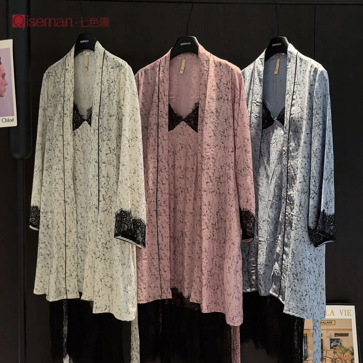 Lace Bathrobe Gown Set Twinset Robe Suit Spring Summer Satin Nightwear Kimono Womens Sleepwear Princess Style Nightdress