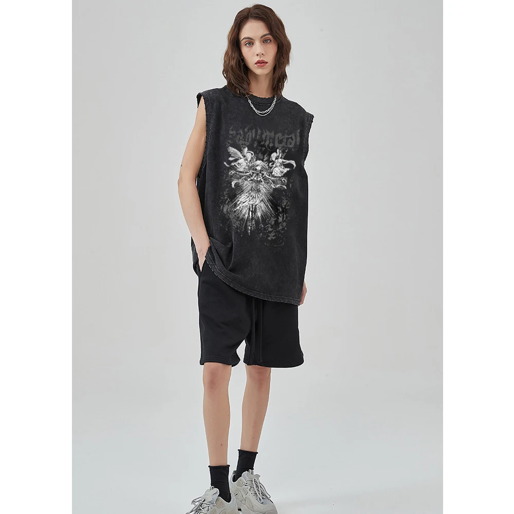 Distressed Washed Tank Tops Y2K Clothes Men Women Oversized Vest Anime Girls Sleeveless Tshirt Hipster Casual Summer Dress