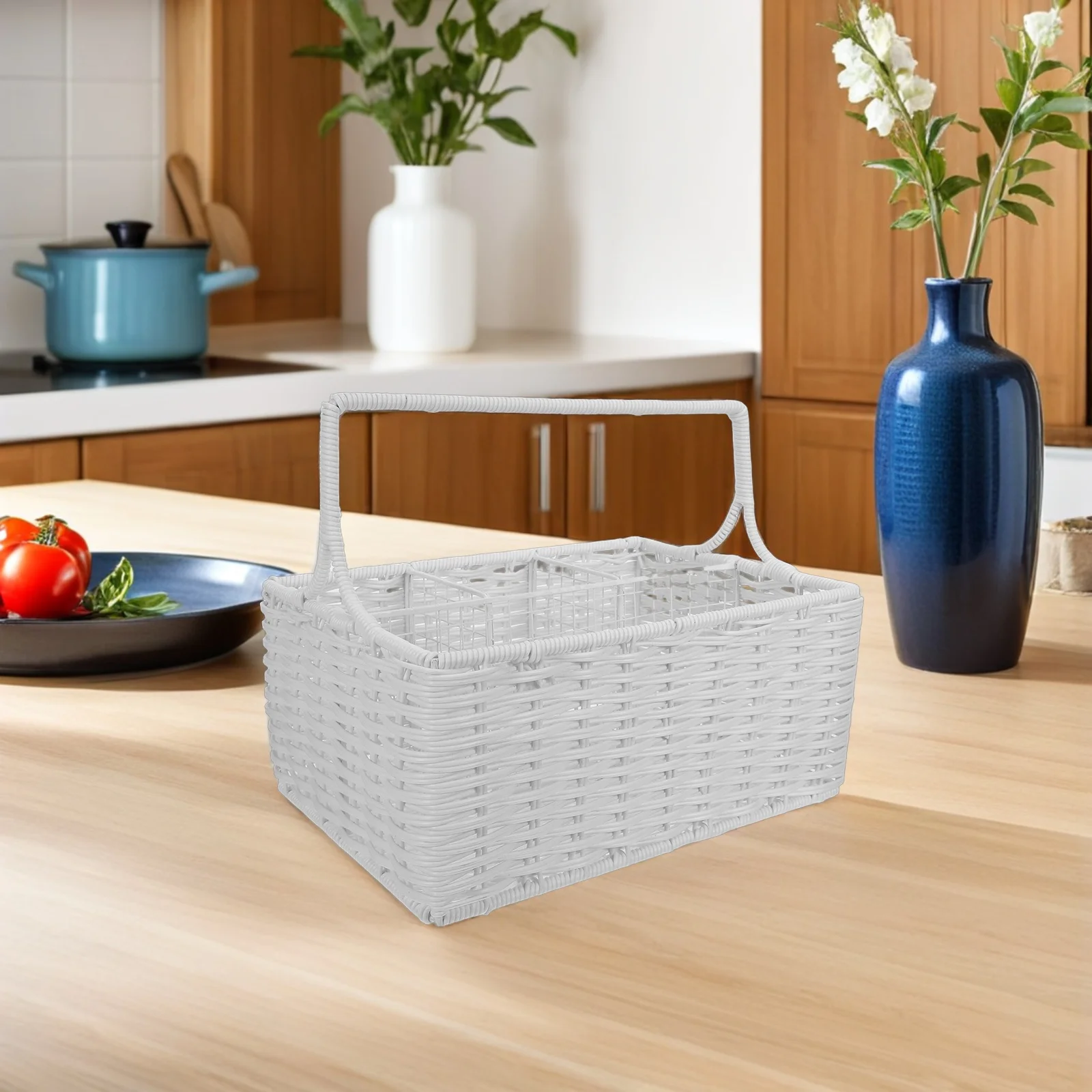 

Handwoven Multi Compartment Kitchen Utensil Basket Portable Bohemian Style Cutlery Organizer for Forks Spoons Chopsticks