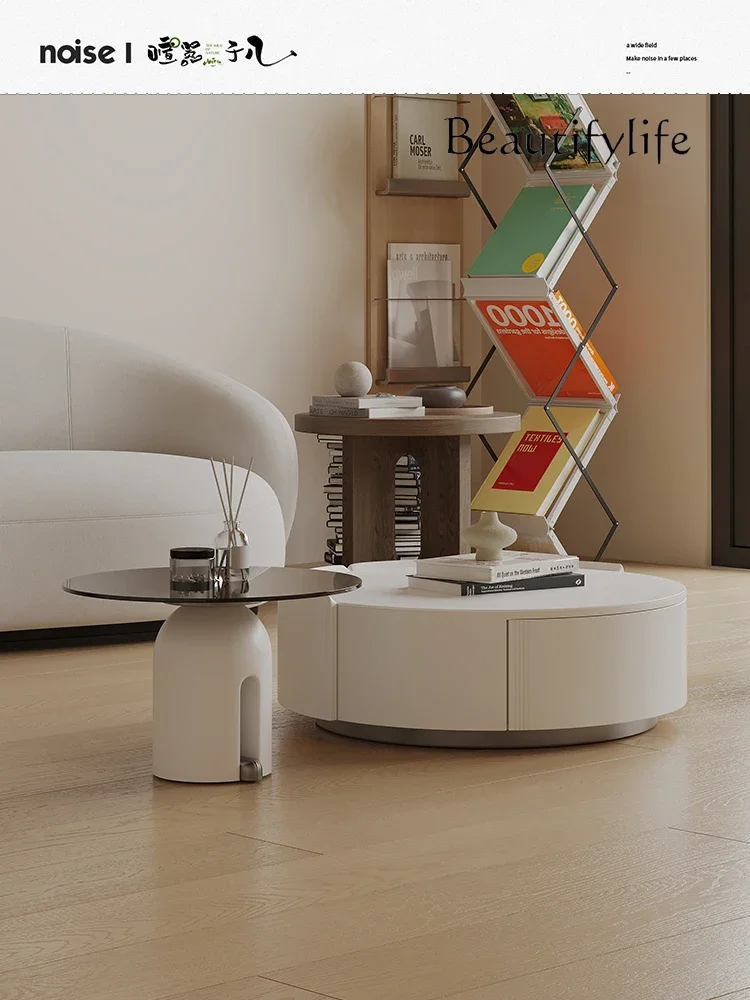 

журнальный столик Cream Style Stone Plate Stone Endtable Living Room Small Apartment Advanced Design Sense Small round Coffee Ta