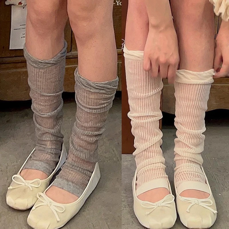 

Lolita Leg Warmers for Women Summer Mesh Thin Loose Long Socks Sweet Girls Leg Warmers Lolita Kawaii Cute Ruffle Socks Stockings