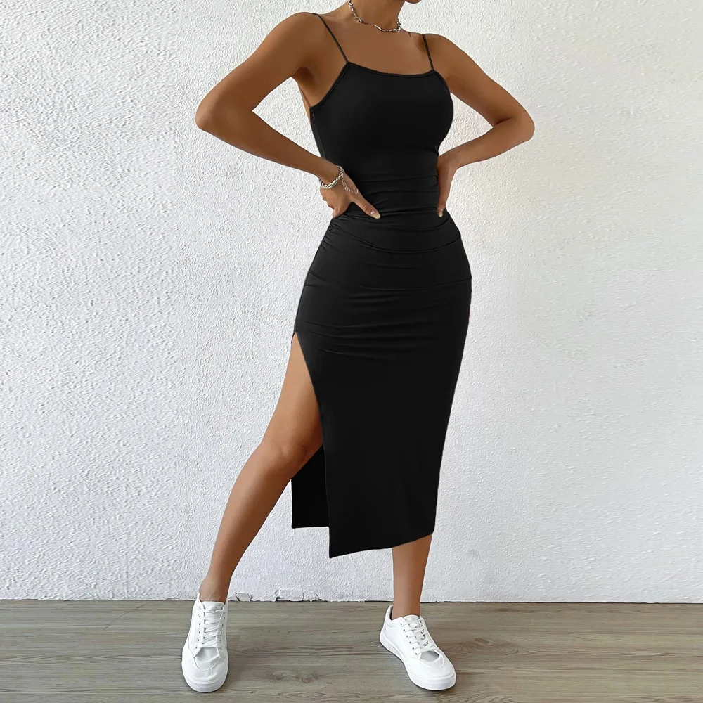 

New Sexy Sleeveless Slim Long Dress Women Party Club High Split Spaghetti Strap Dresses Woman Black Bodycon Dress Female