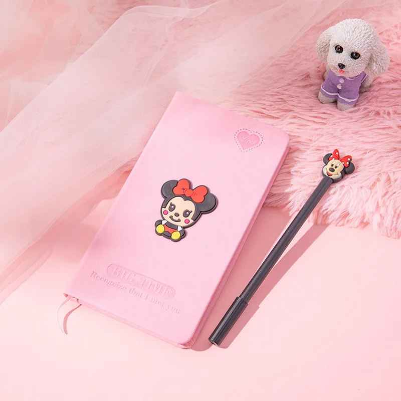 Disney Mickey and Minnie Diary + Ballpoint Pen Set Trend Creative Hand Ledger Cute Notebook Student Workbook Gift