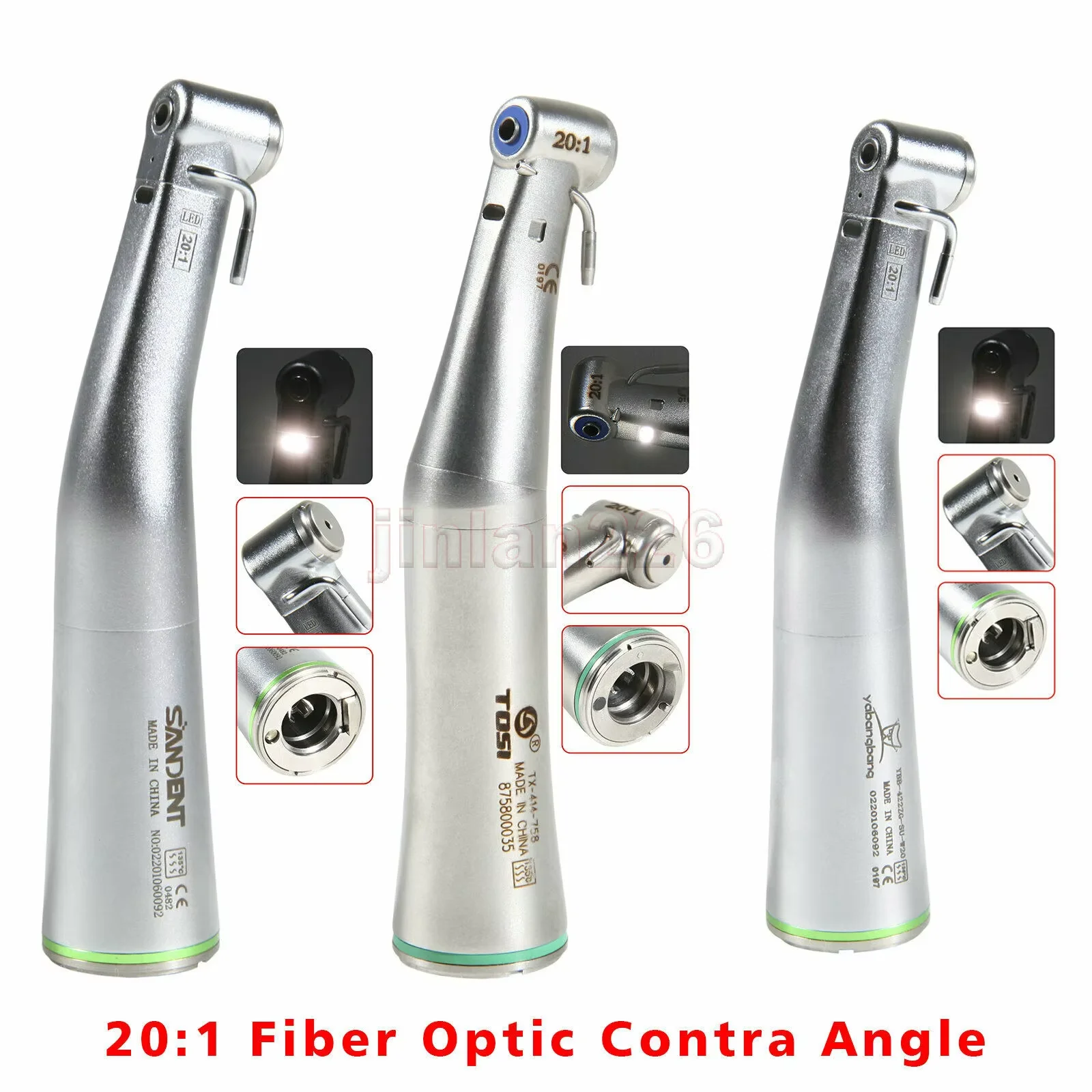 

3 Types NSK Style Dental 20:1 Implant LED Fiber Optic Contra Angle Handpiece Green Ring