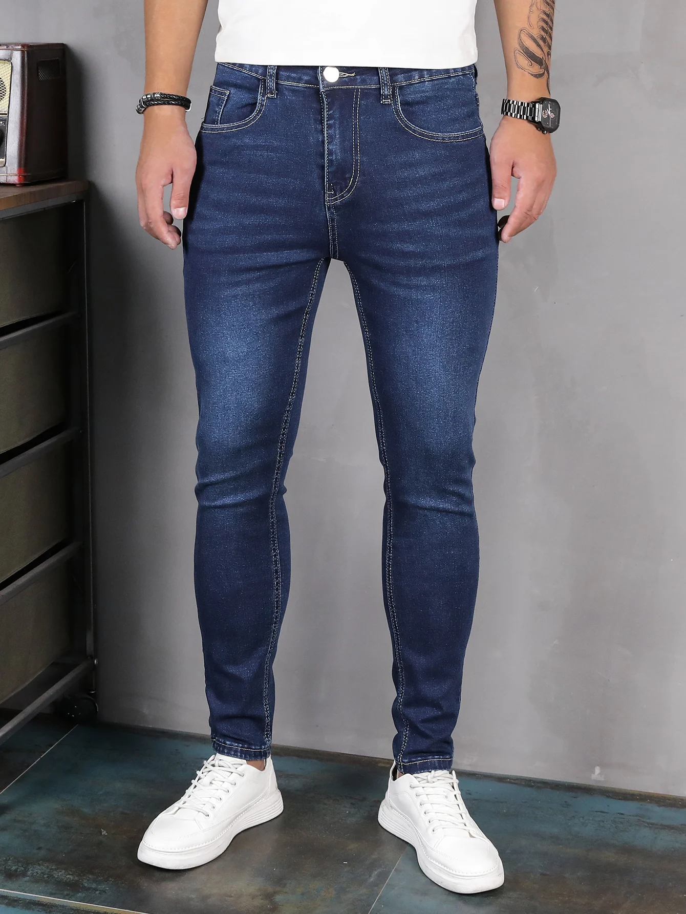 New Mens Classical Jeans Streetwear Daily Business Pants High Quality Slim Vintage Blue Jeans Solid Stretch Mans Denim Trousers
