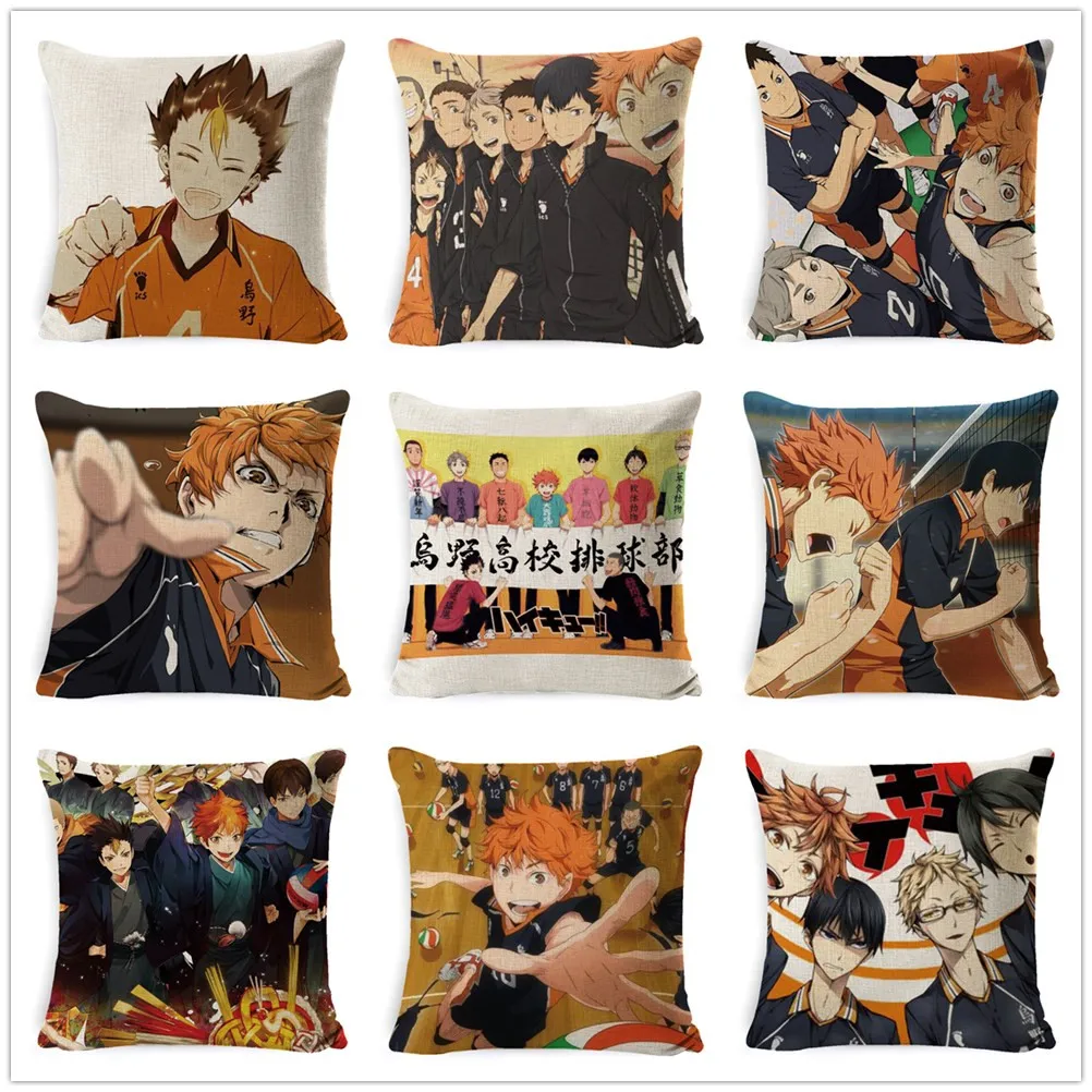 

45x45cm Anime Haikyuu!! Silk Pillowcase Home Decorative Cushions Seat Bedding cojines decorativos housse de coussin