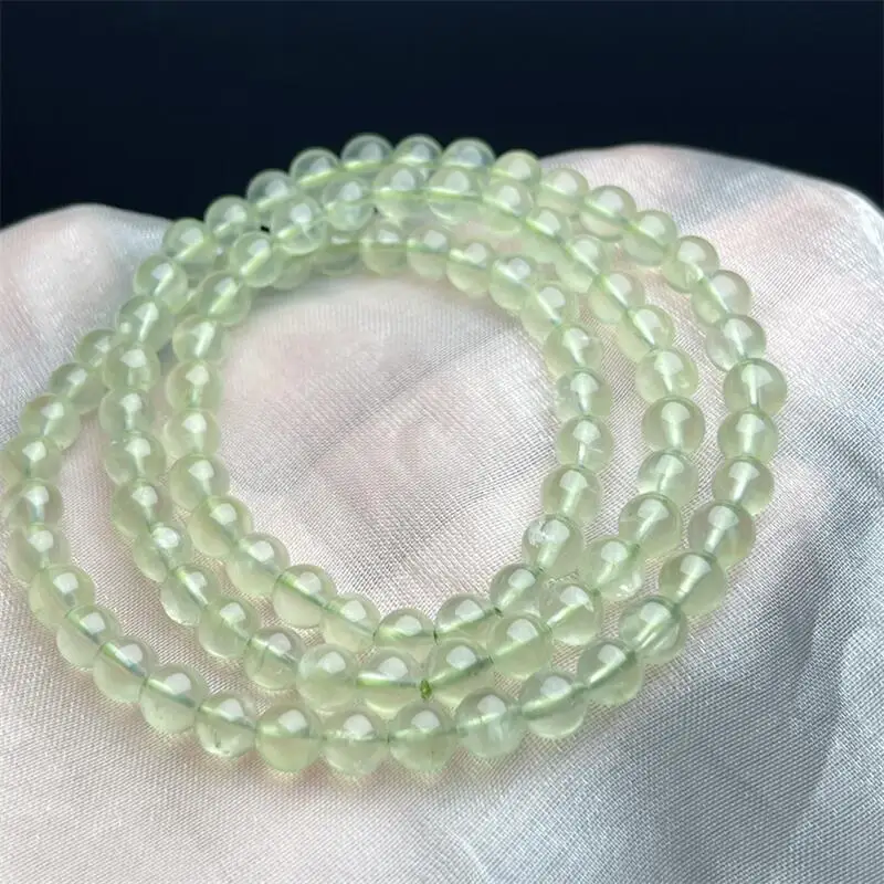 6MM Natural Prehnite Triple Circle Bracelet Charms Handmade Fortune Energy Mineral Woman Amulet Jewelry Gift 1PCS