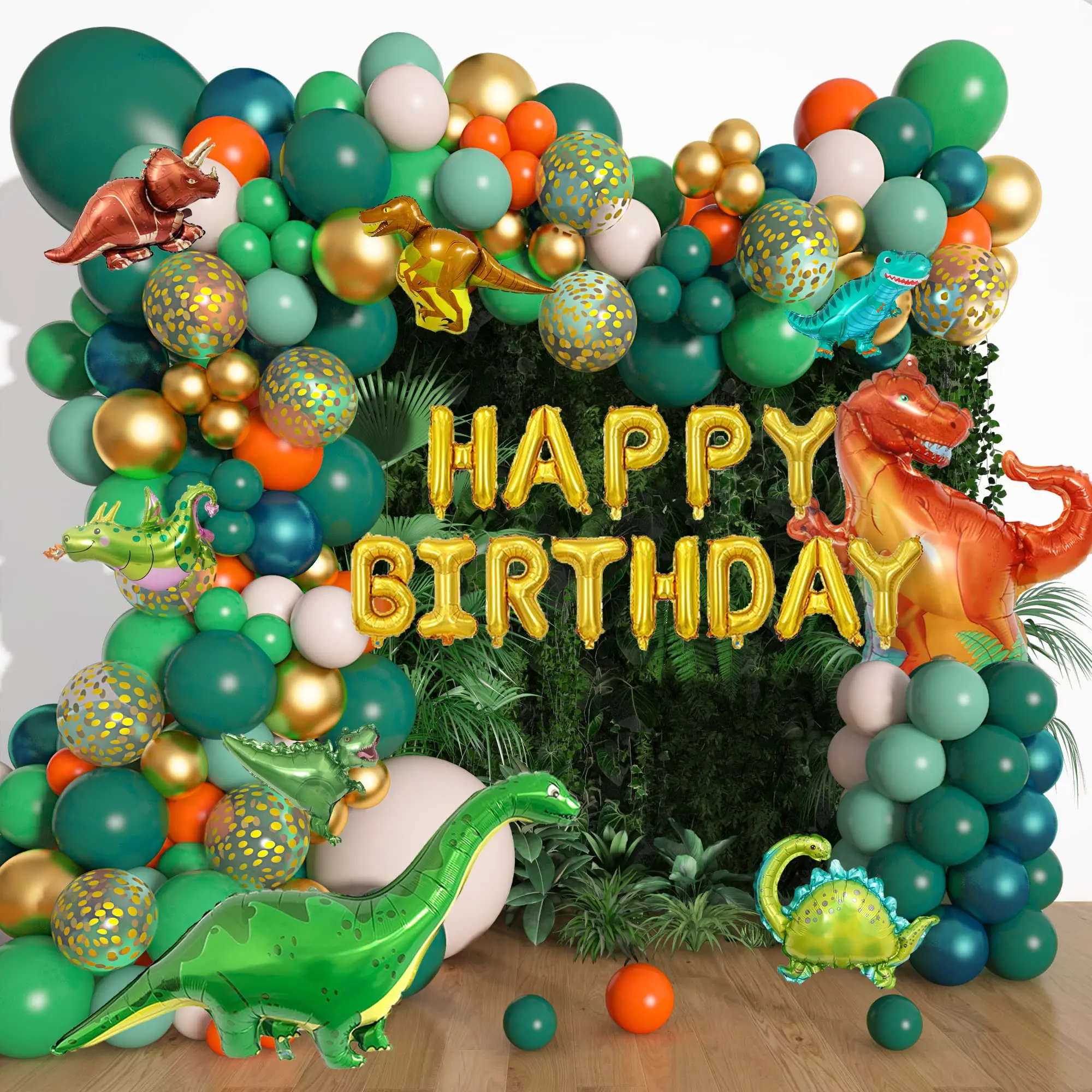 

167Pcs Dinosaur Balloons Arch Garland Kit Sage Green Orange Dino Foil Balloon Happy Birthday Jungle Safari Themed Party Supplies